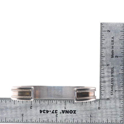 6.35" LS Zuni sterling silver opal inlay ribbed row cuff bracelet