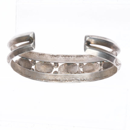 6.25" Vintage Navajo hand stamped turquoise row cuff bracelet sterling silver