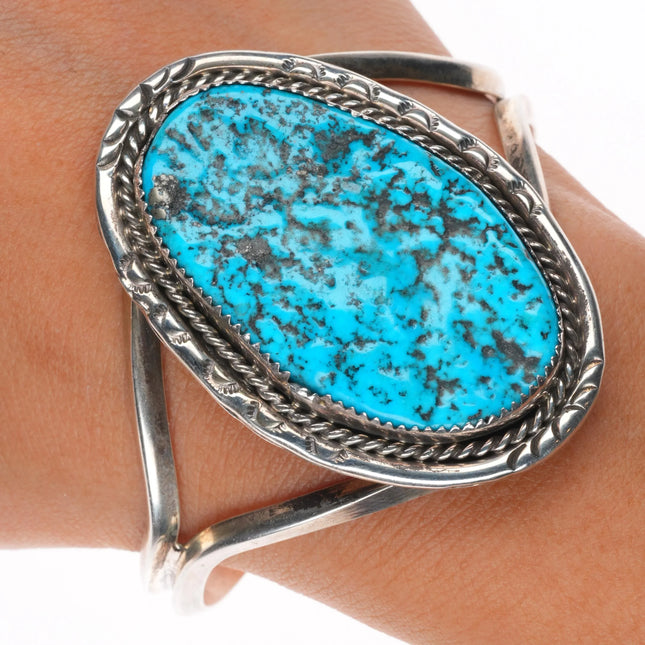 6.5" Vintage D Spencer Navajo sterling silver Kingman turquoise cuff bracelet