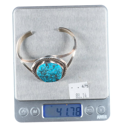 6.5" Vintage D Spencer Navajo sterling silver Kingman turquoise cuff bracelet