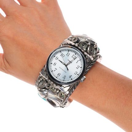 7.25" DB Navajo sterling silver vintage 1980's watch cuff bracelet w/turquoise