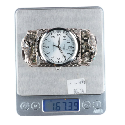 7.25" DB Navajo sterling silver vintage 1980's watch cuff bracelet w/turquoise