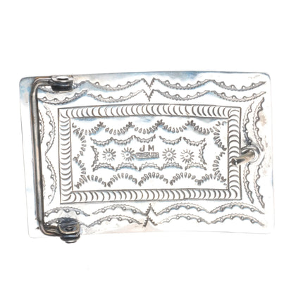 JM Southwestern sterling silver inlaid sunface heavy stamped back belt buckle