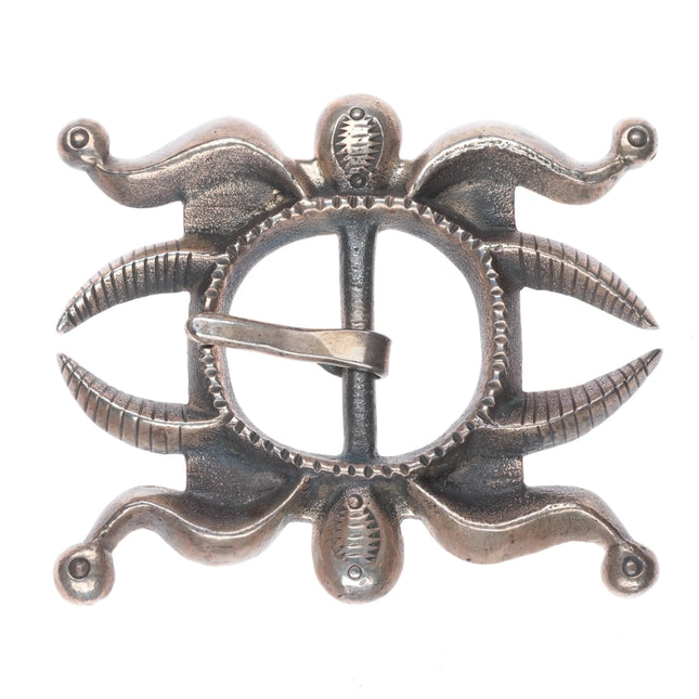 Heavy vintage Navajo tufa cast sterling silver early style belt buckle