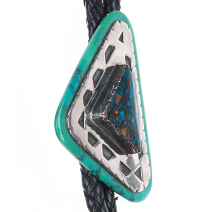 Andrew Redhorse Alvarez spiderweb Bisbee turquoise sterling silver bolo tie
