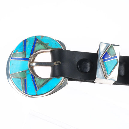 3/4" Jon Peters Navajo sterling silver, turquoise/lapis ranger belt buckle set