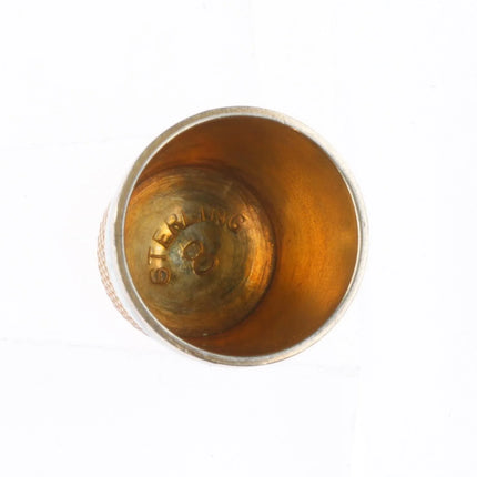 Antique Gilt Sterling silver Guilloche blue egg form sewing kit/thimble/spool