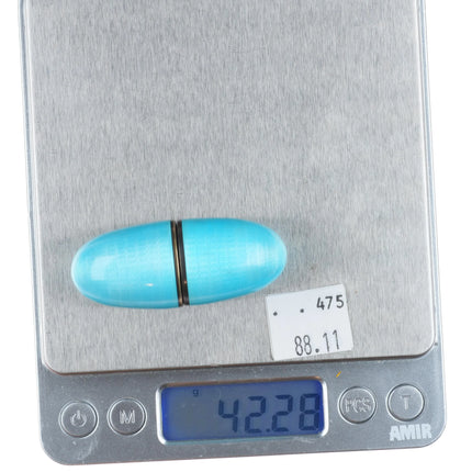 Antique Gilt Sterling silver Guilloche blue egg form sewing kit/thimble/spool