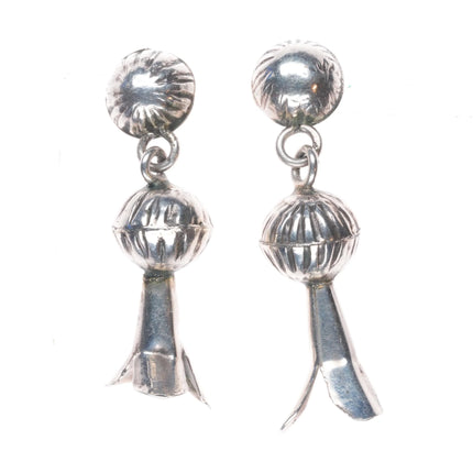 Vintage Navajo pearl fluted squash blossom earrings sterling silver