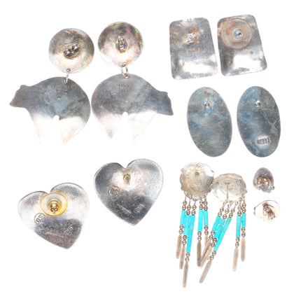 Vintage Southwestern sterling silver, spiny oyster, turquoise earrings lot