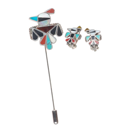 Vintage 1950's-60's Zuni sterling silver thunderbird stickpin/clip on earrings
