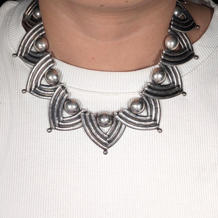15.75" c1950's Los Castillo 481 sterling silver modernist Mexican necklace