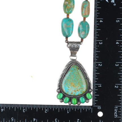 Vintage Native American sterling silver pendant/beaded necklace w/Nice turquoise