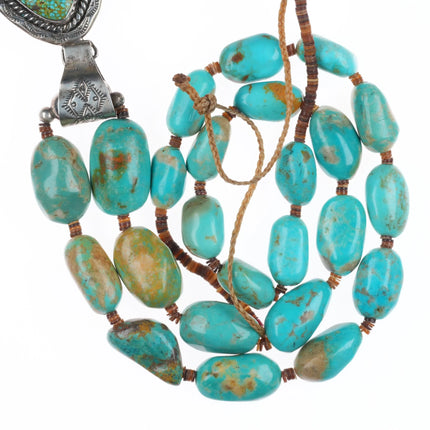 Vintage Native American sterling silver pendant/beaded necklace w/Nice turquoise