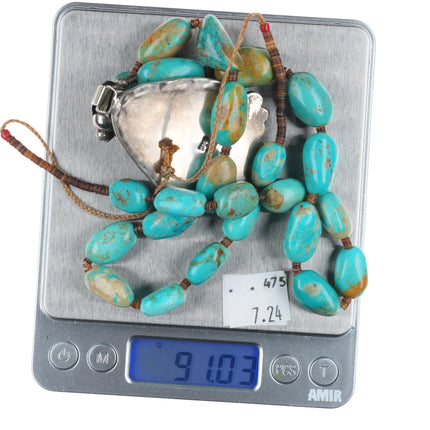 Vintage Native American sterling silver pendant/beaded necklace w/Nice turquoise