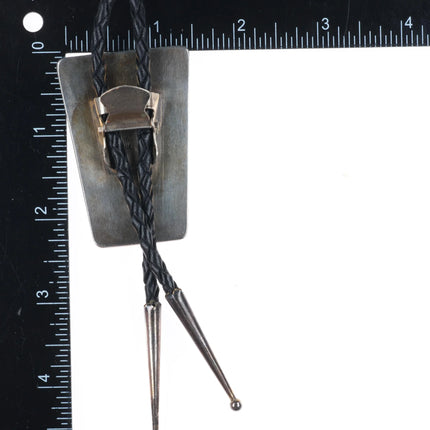 c1970 Navajo sterling silver turquoise inlay modernist bolo tie Gilbert Ortega