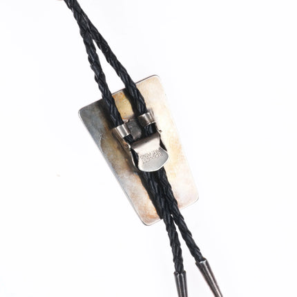 c1970 Navajo sterling silver turquoise inlay modernist bolo tie Gilbert Ortega