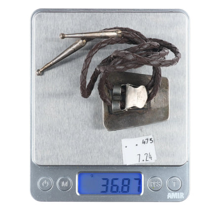 c1960 c-31 Navajo sterling silver tiger's eye stone bolo tie Vintage