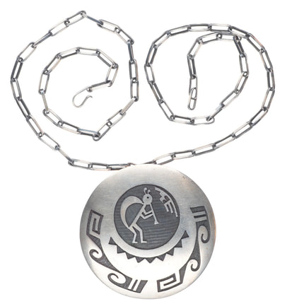 Large Michael Sockyma Hopi Overlay kokopelli pendant/pin sterling silver