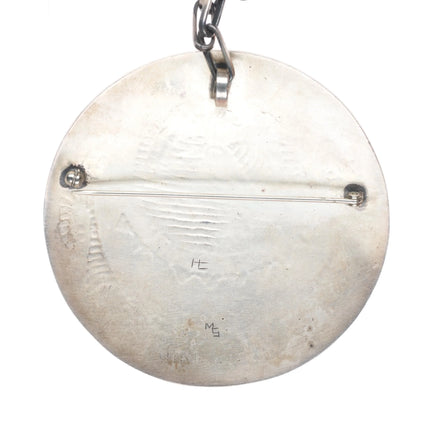 Large Michael Sockyma Hopi Overlay kokopelli pendant/pin sterling silver