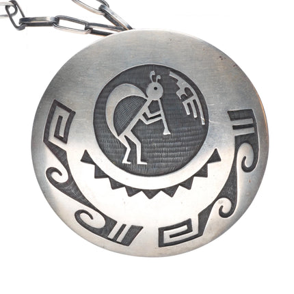 Large Michael Sockyma Hopi Overlay kokopelli pendant/pin sterling silver