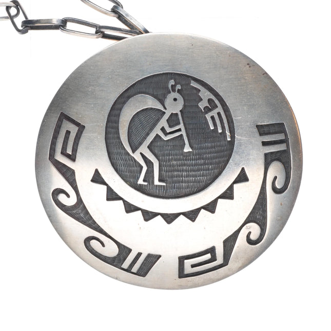 Large Michael Sockyma Hopi Overlay kokopelli pendant/pin sterling silver