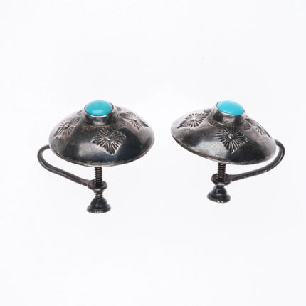 Vintage 1940's UITA-26 Navajo sterling silver turquoise screw back earrings