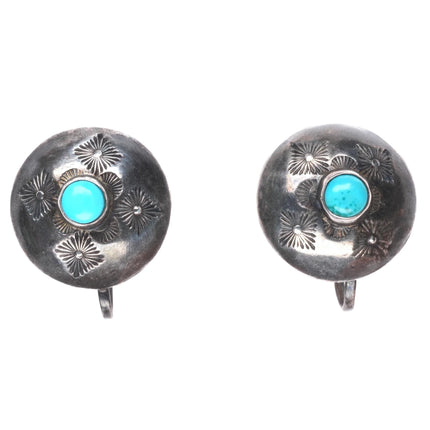 Vintage 1940's UITA-26 Navajo sterling silver turquoise screw back earrings
