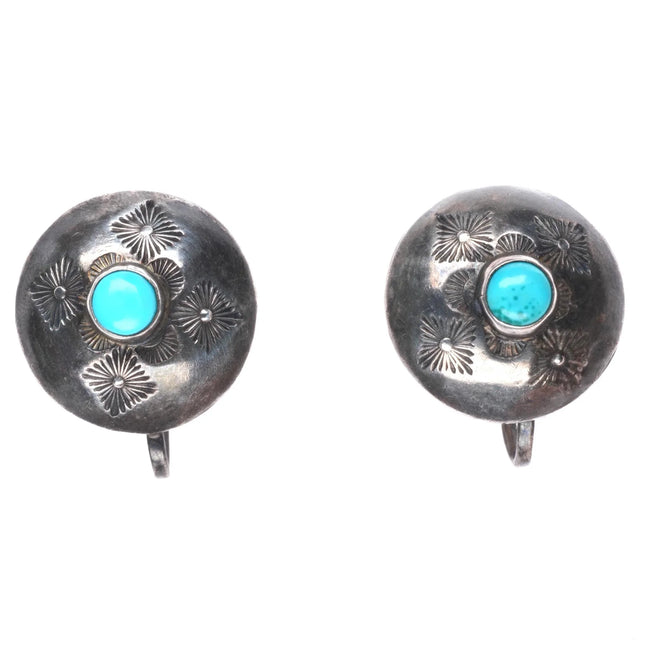 Vintage 1940's UITA-26 Navajo sterling silver turquoise screw back earrings