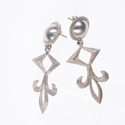 Vintage Navajo Tufa cast sterling silver long dangle earrings