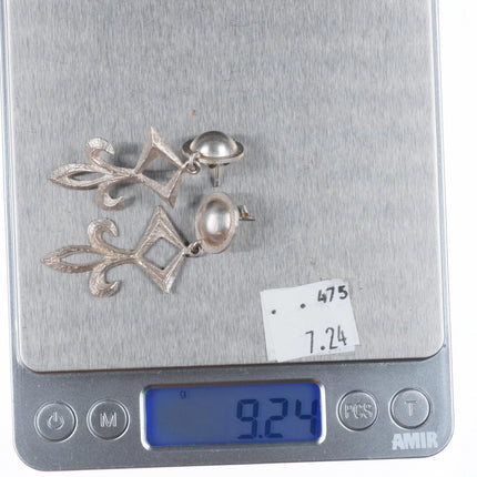 Vintage Navajo Tufa cast sterling silver long dangle earrings