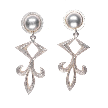 Vintage Navajo Tufa cast sterling silver long dangle earrings