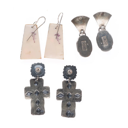 Vintage Santo Domingo, James Rogers, Navajo sterling silver dangle earrings lot