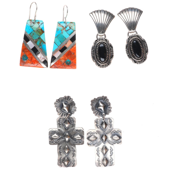 Vintage Santo Domingo, James Rogers, Navajo sterling silver dangle earrings lot