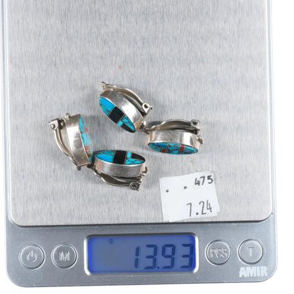 Edison Yazzie Navajo sterling silver multi-stone channel inlay clip-on earrings