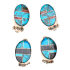 Edison Yazzie Navajo sterling silver multi-stone channel inlay clip-on earrings