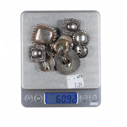 Lot of Retro southwestern/designer/Mexican sterling silver clip-on earrings