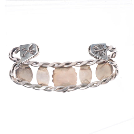 6.3" 1940's Navajo Sterling silver green turquoise 3 stone cuff bracelet