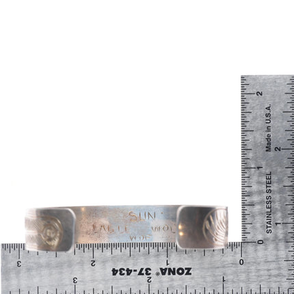 7" Vintage WDF Haida sterling silver Sun Eagle Wolf cuff bracelet hand carved