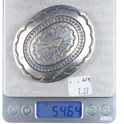 Tom Willeto Navajo Vintage sterling silver heavily stamped belt buckle