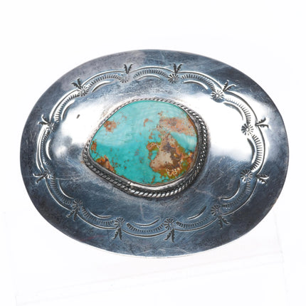 Vintage Navajo sterling silver belt buckle with nice turquoise