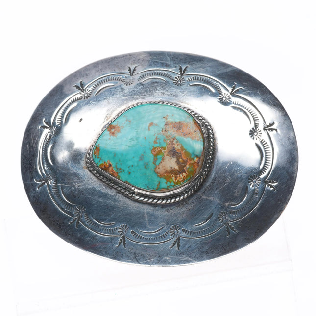 Vintage Navajo sterling silver belt buckle with nice turquoise