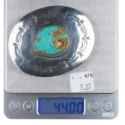 Vintage Navajo sterling silver belt buckle with nice turquoise