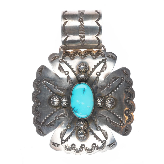 Huge Gary G Navajo for Rocki Gorman sterling silver cross pendant turquoise