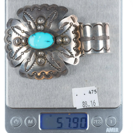 Huge Gary G Navajo for Rocki Gorman sterling silver cross pendant turquoise