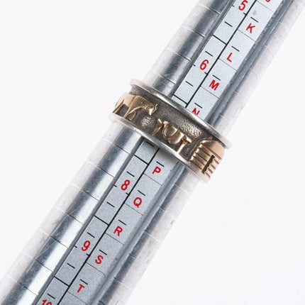 sz7 Francis Tabaha Navajo 14k gold/Sterling silver storyteller band ring