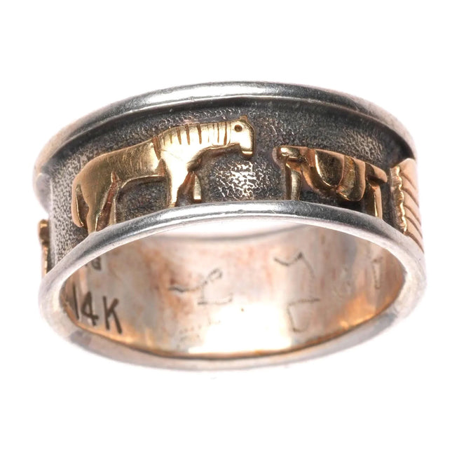 sz7 Francis Tabaha Navajo 14k gold/Sterling silver storyteller band ring