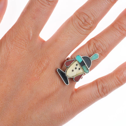 sz6 Zuni sterling silver channel inlay Zunitoon character ring