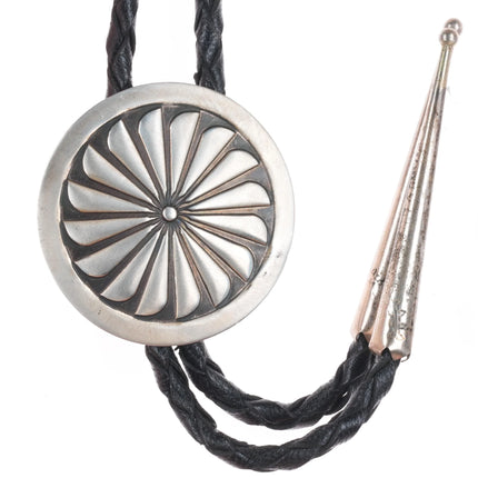 Vintage Navajo sterling silver stamped pinwheel design bolo tie