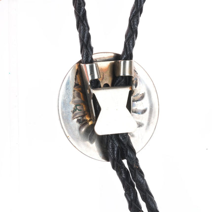 Vintage Navajo sterling silver stamped pinwheel design bolo tie